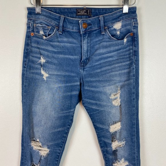Abercrombie & Fitch Harper Super Skinny Jeans Mid-rise Distressed Blue Size 27 - Picture 3 of 11